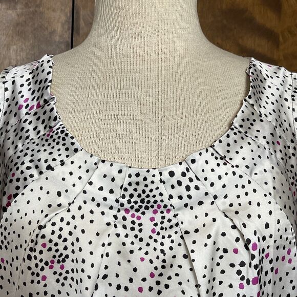 ANN TAYLOR Women’s Size L Polyester Blouse Tank White Black Fuschia - Picture 4 of 8